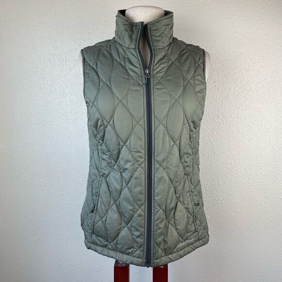 Eddie Bauer Sage Green Quilted Vest Size M EUC - Picture 1 of 7
